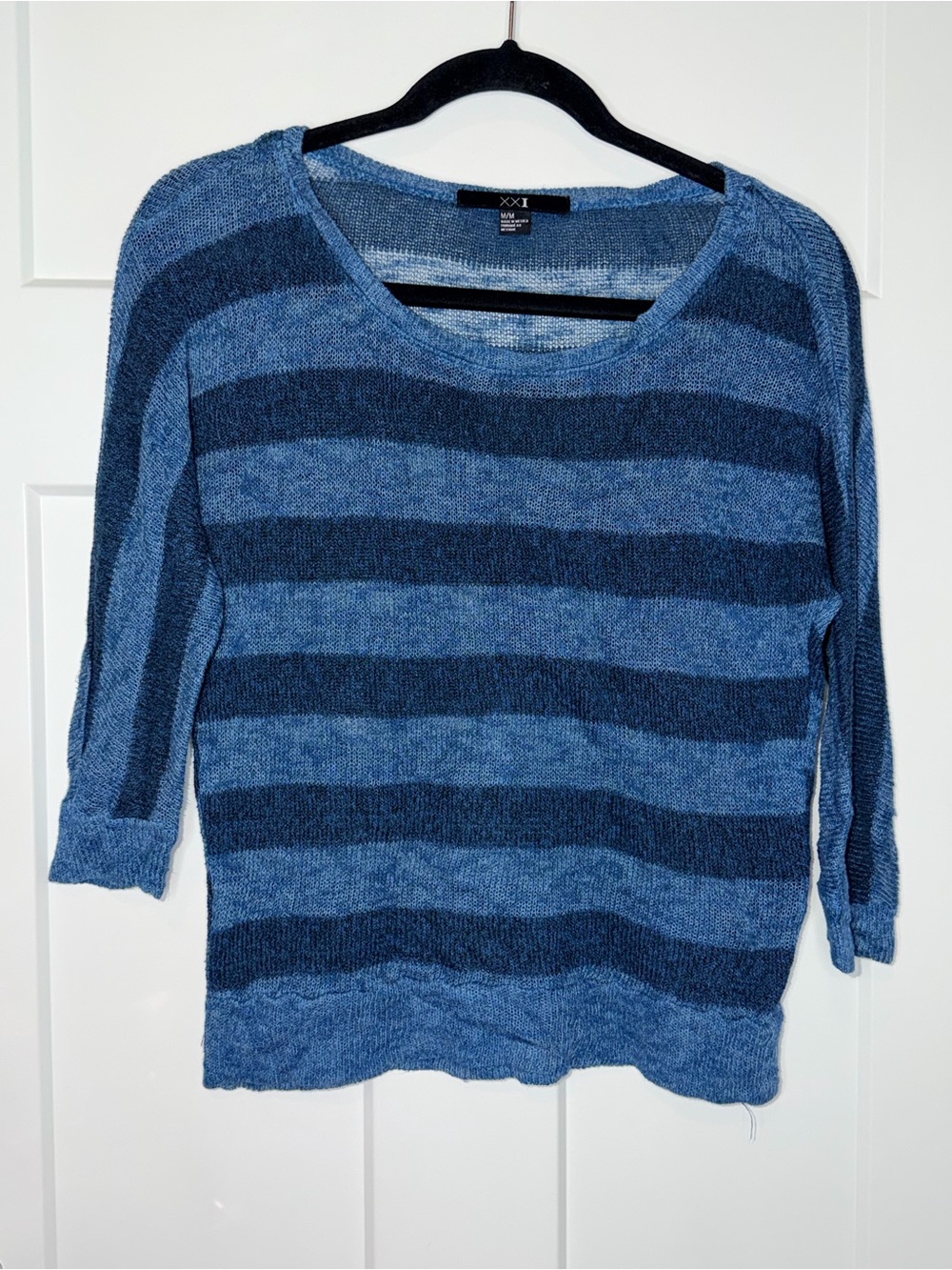 XXI Blue Contrast Stripe Lightweight Sweater